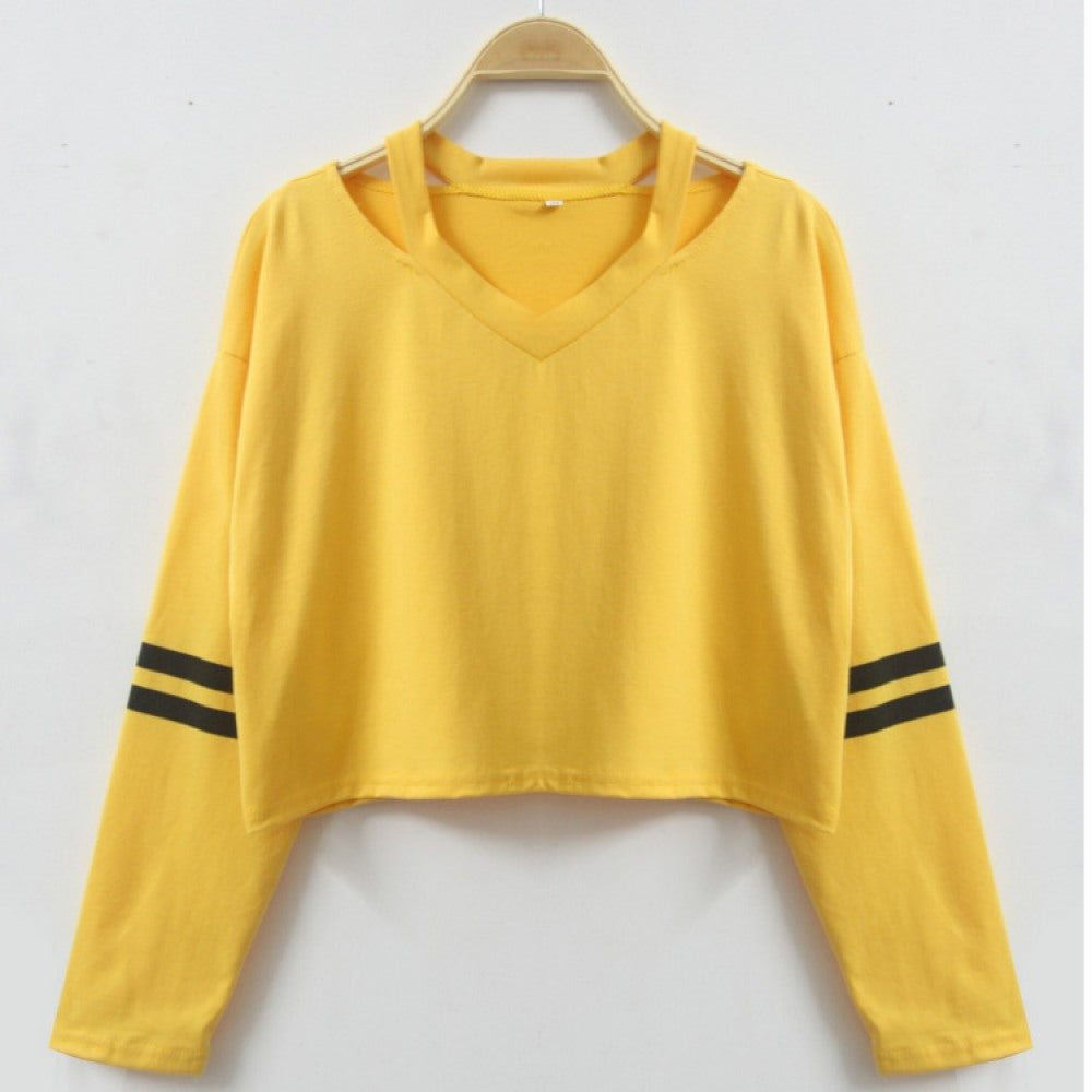 Women's V-Neck Printing Short Long-Sleeved Multicolor T-Shirt