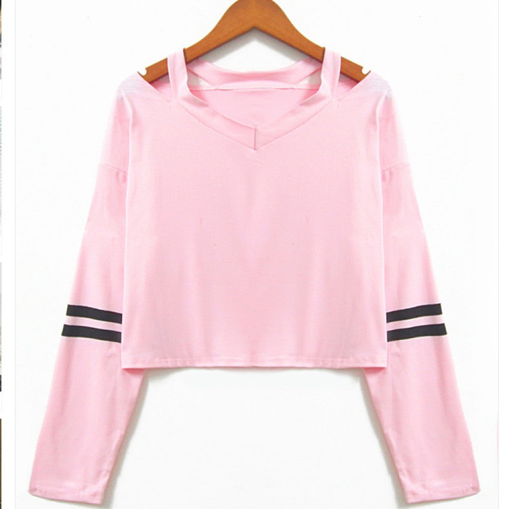 Women's V-Neck Printing Short Long-Sleeved Multicolor T-Shirt