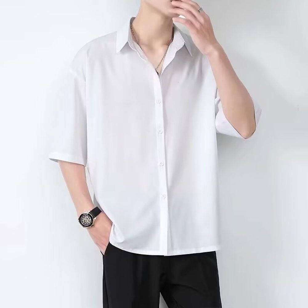 Men's Ice Silk Shirt Short Sleeve Half Sleeve Shirt
