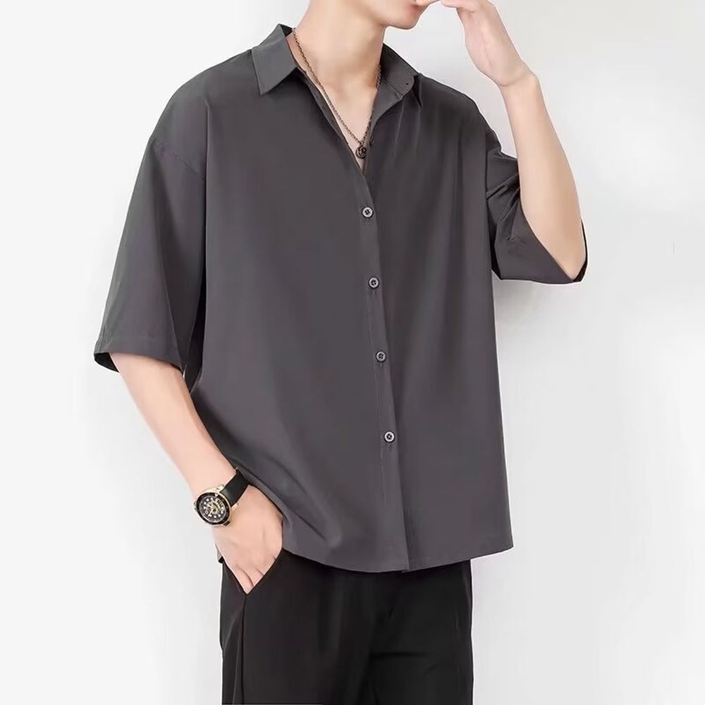 Men's Ice Silk Shirt Short Sleeve Half Sleeve Shirt
