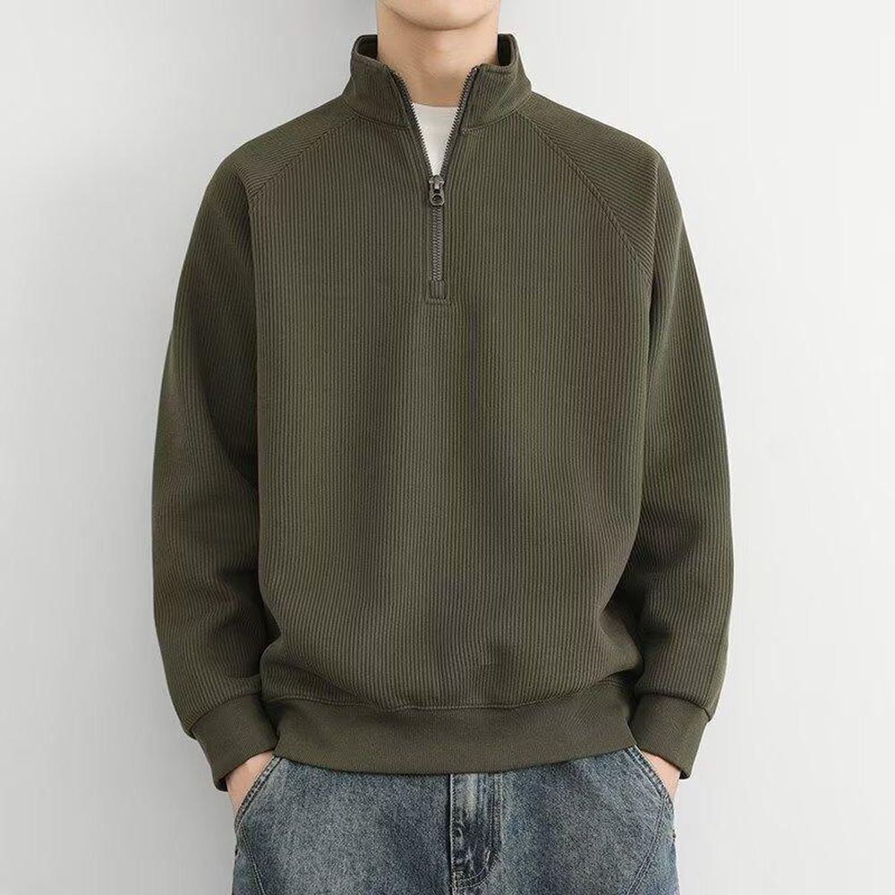 Men's Fleece-lined Half-zip Stand Collar Sweatshirt Hoodie