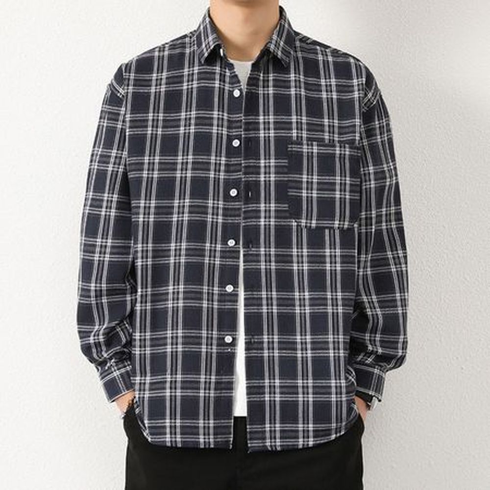 Men's Retro Plaid Shirt Casual Long Sleeve Shirt