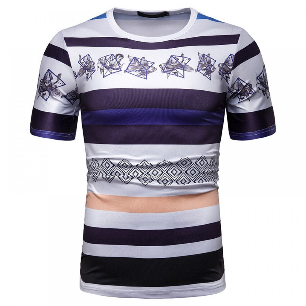 Men's Short-Sleeved Contrast Striped Slim Casual T-Shirt