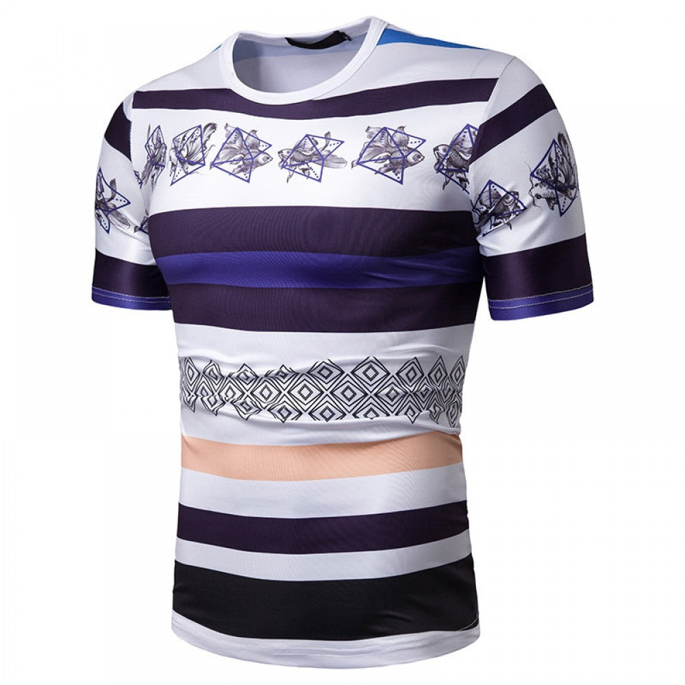 Men's Short-Sleeved Contrast Striped Slim Casual T-Shirt