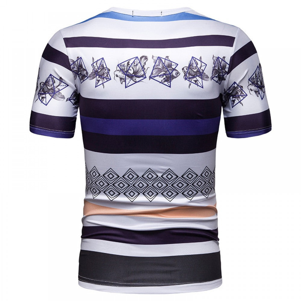 Men's Short-Sleeved Contrast Striped Slim Casual T-Shirt