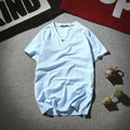Men's Cotton and Linen Short-Sleeved Retro V-Neck Large Size T-Shirt